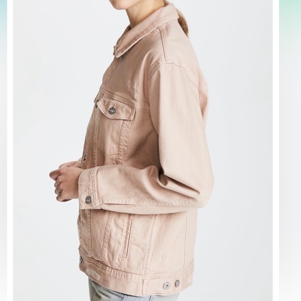 Adriano Goldschmied Distressed denim jean Jacket NWT Large weathered rosy rouge